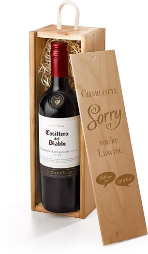 Retirement Casillero del Diablo Red Wine Gift Box With Engraved Personalised Lid